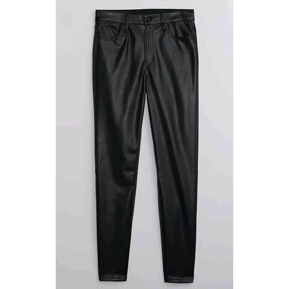 NWT Women's GAP Fac Hi Rise Univ Black Vegan Leather Leggings Sz 2/26R Jeans G2